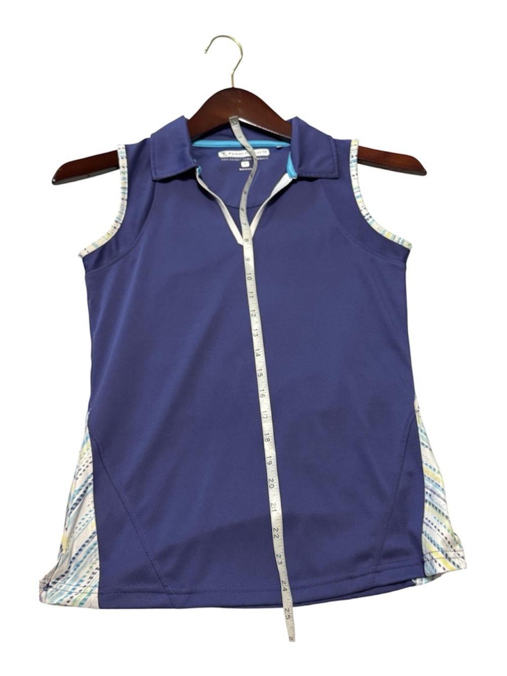 Pebble Beach Dry-Luxe Performance Sleeveless Golf Polo Tank Top Blue Small